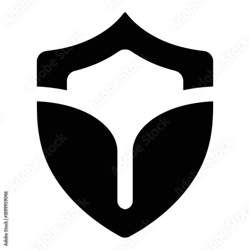 Minimalist Black Shield Icon Representing Cybersecurity and Data Protection for Modern Corporate Branding and Digital Safety Interface Design with a Strong Professional Aesthetic.