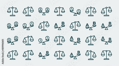 Conceptual weighing scales for money, time, decisions, and balance
