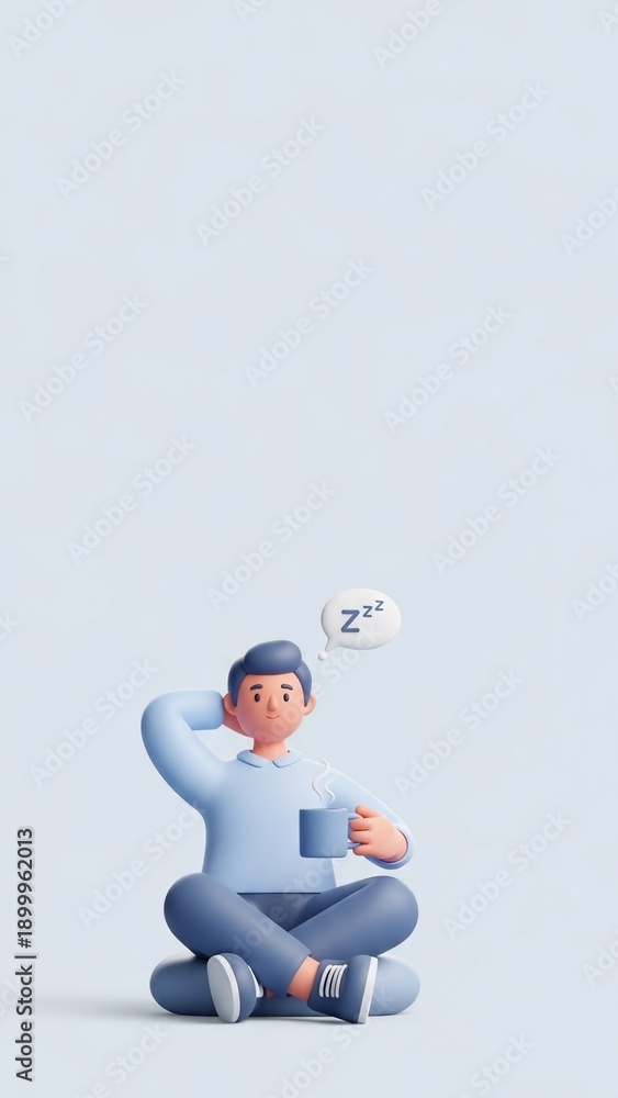 Fototapeta premium Man Sitting Cross Legged with Coffee Cup.