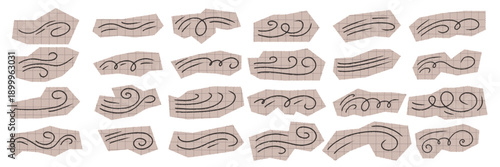 Paper scrapbook collage element with a hand drawn wind breeze doodle.