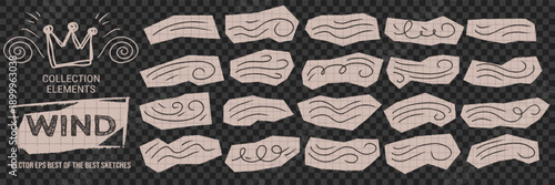 Collage of scrapbook paper featuring a wind breeze doodle and air swirls.