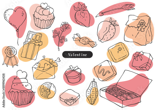 ラフな着彩のバレンタインアイコンセット