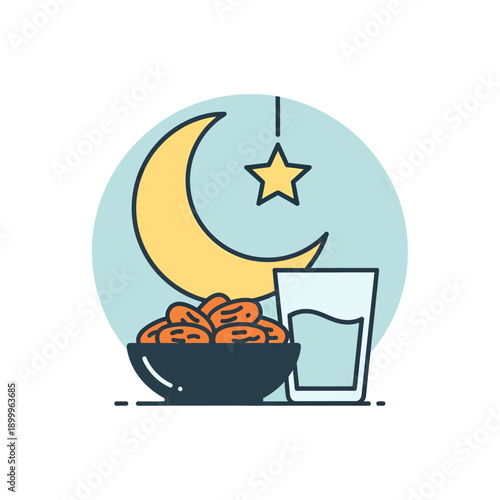 Crescent Moon Dates and Glass of Water.