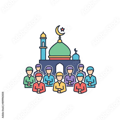 Group of Muslim Men Praying Together.