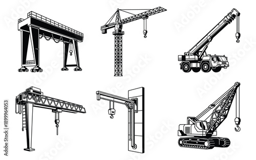 Industrial crane vector collection for construction port and logistics projects