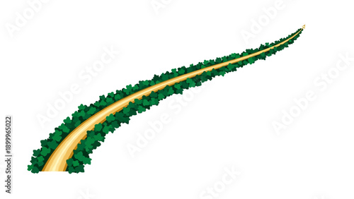 Vector Illustration of Winding Golden Path or Road Lined with Green Foliage, Extending Upward and Receding into the Distance