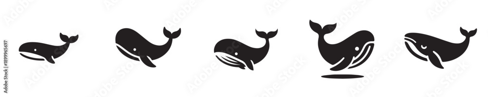 Fototapeta premium Black Whale Silhouette Minimal Flat Vector Icon