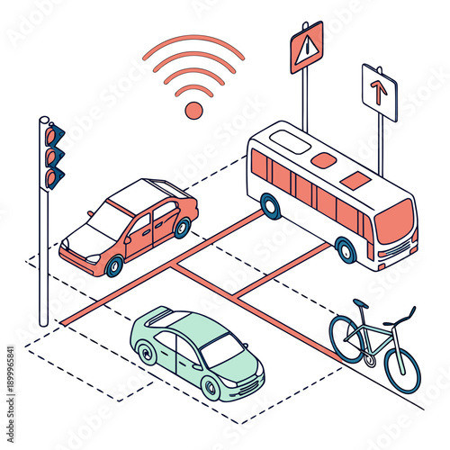 Smart Transportation Technology Concept, Connected Vehicles & Traffic