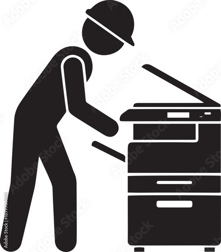 Man working with laptop in office and kitchen illustration