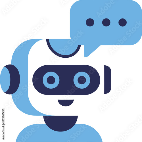 AI robot with chat bubble icon symbolizing conversation artificial intelligence and smart assistant