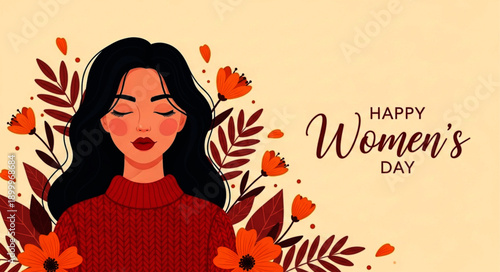 Happy International Women's Day celebration on 8th March with beautiful woman and flowers illustration