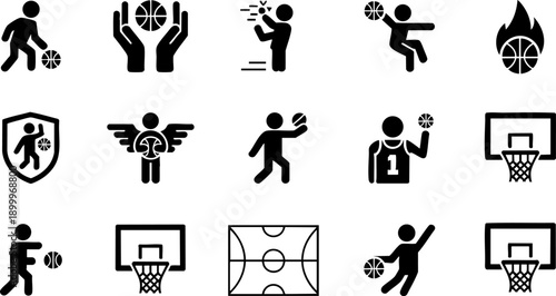 Basketball Line Icons Set – Player Court Hoop Sport Vector EPS Collection