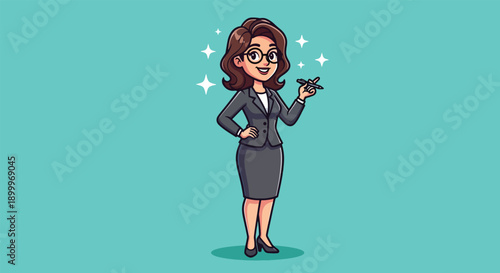 Confident Businesswoman Cartoon Character Holding Pen.