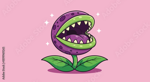 Cute Cartoon Carnivorous Plant Illustration.