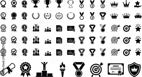 Black and white of awards and achievements badge certificate checkmark crown