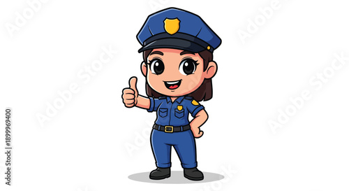 Cute Cartoon Female Police Officer Giving Thumbs Up.