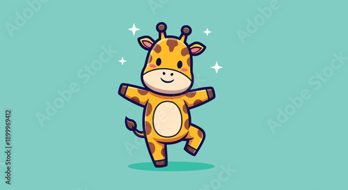 Cute Cartoon Giraffe Dancing with Sparkles.