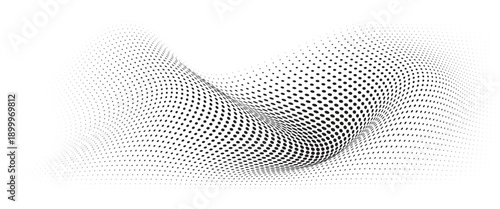 Flowing Wave Dot Halftone Pattern: Curve Gradient Shape on Transparent Background. Suitable for AI, Tech, Network, Digital, Science, and Technology Themes.