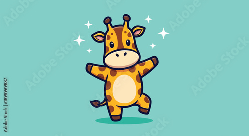 Cute Giraffe Cartoon Character Standing with Sparkles.