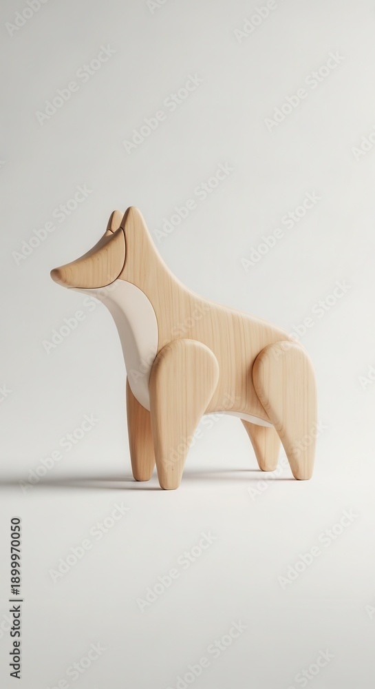 Obraz premium Stylized wooden canine figure rests against a simple light background