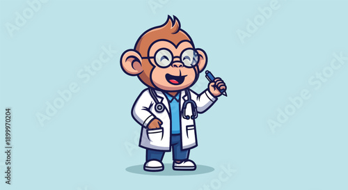 Cute Monkey Doctor Cartoon Character Vector.