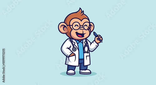 Cute Monkey Doctor Cartoon Character.