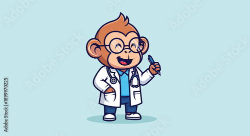 Cute Monkey Doctor Cartoon Character Illustration.