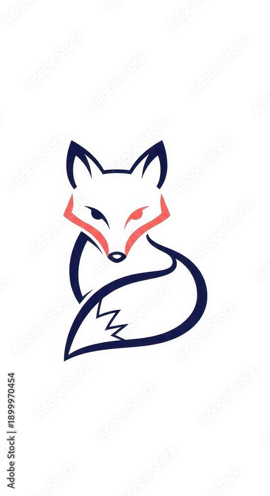 Fototapeta premium Stylized abstract depiction of a seated wild canine featuring dark blue outlines and contrasting red accents around the eyes