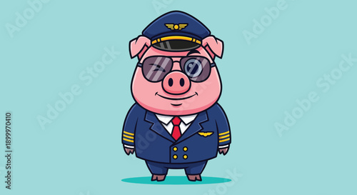 Cute Pig Pilot Cartoon Character Vector.