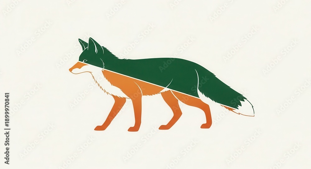 Fototapeta premium Stylized profile illustration of a wild canine divided by a diagonal color split