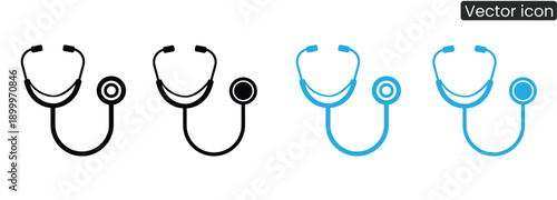 Versatile stethoscope icons for medical and healthcare designs, available in black and blue
