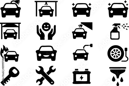 Car Service Black Line Icons Set – Auto Repair Maintenance Vector Collection EPS