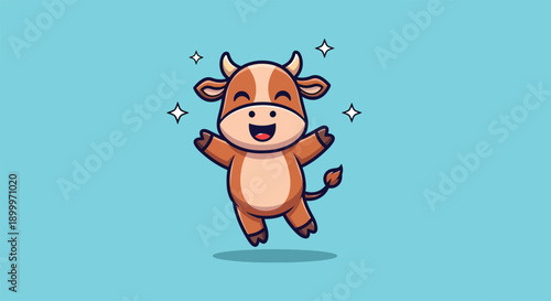 Happy Cute Cow Jumping Cartoon Illustration.