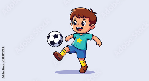 Happy Boy Playing Soccer with a Ball.