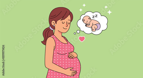 Pregnant Woman Dreaming of Her Sleeping Baby.