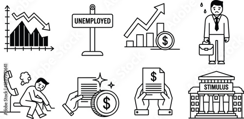 Black and white line depicting unemployment and financial crisis recession economic downturn