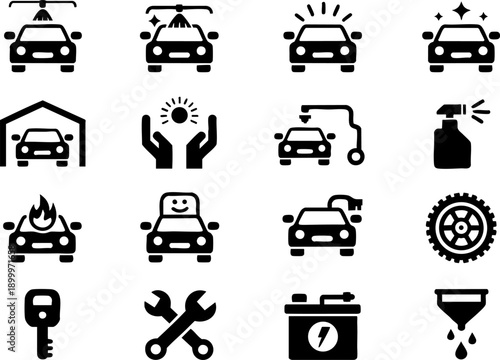 Car Service Black Line Icons Set – Auto Repair Maintenance Vector Collection EPS