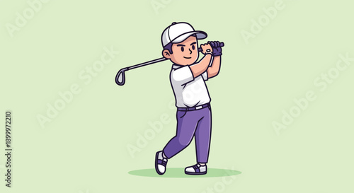 Young Boy Playing Golf with a Club.