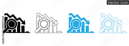 A set of modern vector icons illustrating business growth and analysis in various colors, perfect for use in finance, marketing, and business applications