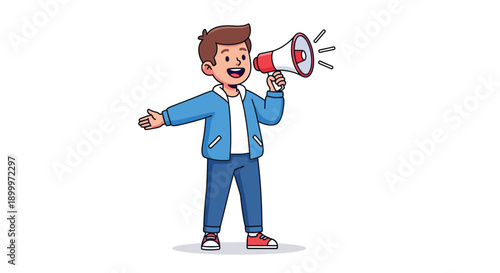 Young Man Announcing with Megaphone.