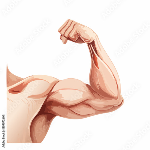 Pixel Art Muscular Bicep Flexing Arm Showing Muscle Definition with Veins and Ligaments on White Background