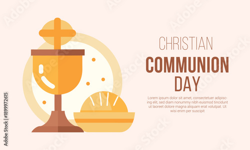 Golden chalice and host bread for christian communion day, symbolizing faith and sacrament