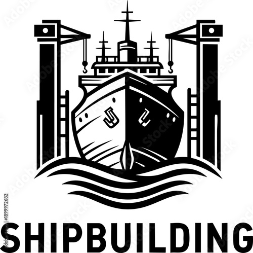 Shipbuilding Industry Black Line Icon – Shipyard Construction Maritime Vector EPS