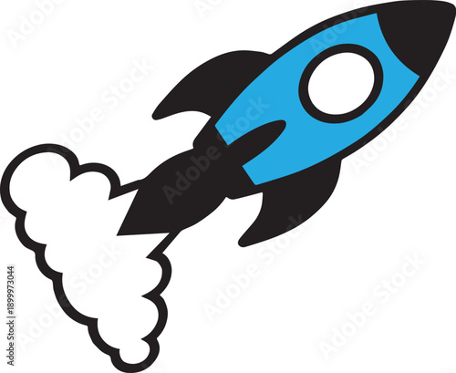 Rocket Fire with Smoke Line Icon – Launch, Space Technology, Thrust Symbol