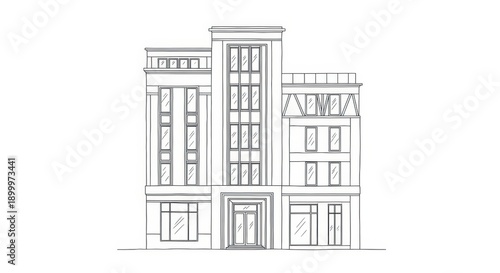 Architectural Sketch of Modern Urban Building Facade