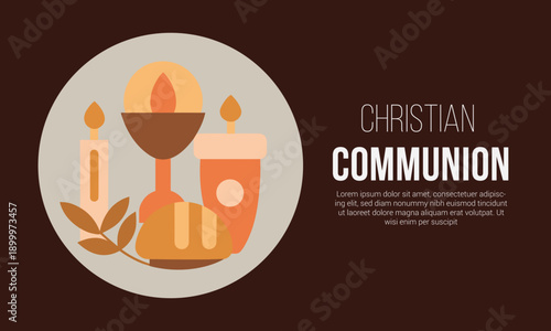 A serene illustration depicting the sacred symbols of first communion with a chalice, host, and candles