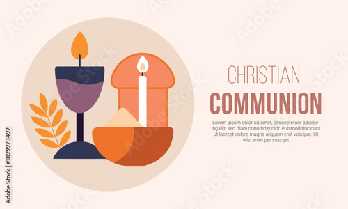 Illustration depicting the sacred christian communion symbols of chalice, bread, and candles