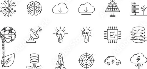 Technology icons set for innovation, science, and digital world concepts business