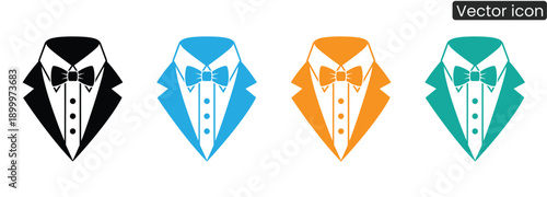 Set of stylish tuxedo icons in multiple colors for high-end events