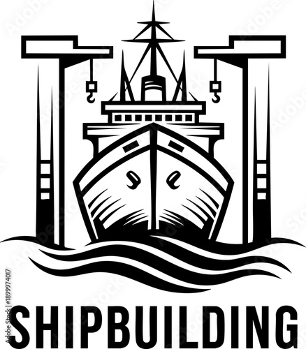 Shipbuilding Industry Black Line Icon – Shipyard Construction Maritime Vector EPS